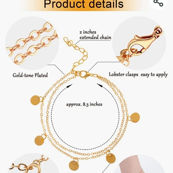 9 Gold Tone Ankle Bracelets NWT - Picture 2 of 2